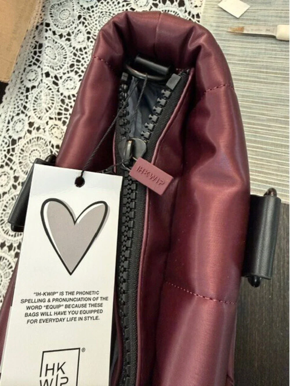 NWT IHKWIP quilted checkmate convertible crossbody on the go tote in burgundy
